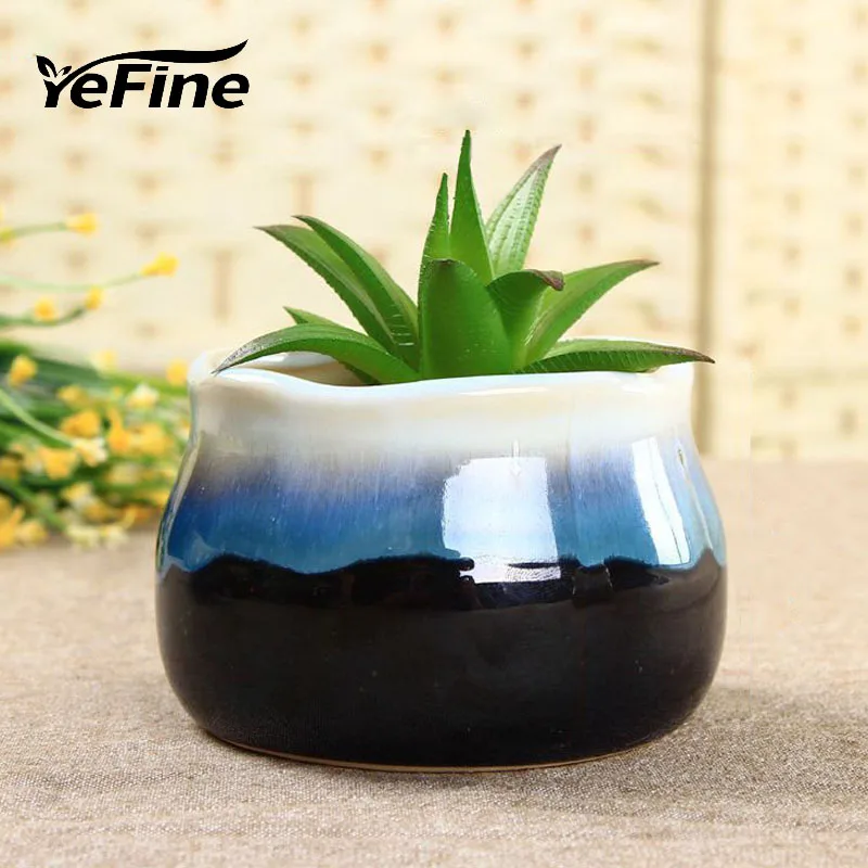 

YeFine Creative Design Fambe Ceramic Flower Pots Flow Of The Glaze Succulent Plant Pot Porcelain Bonsai Pots Home Garden Decor