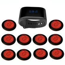 SINGCALL Wireless Alarm Paging System for Bank Restaurant Thin One-Button Pager,10 Pagers and 1pc Watch Receiver APE6900
