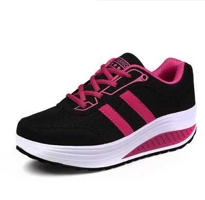Женские кроссовки для фитнеса, на платформе, Тонизирующая обувь на танкетке, светильник, спортивная обувь для похудения# B2118 - Цвет: black mesh