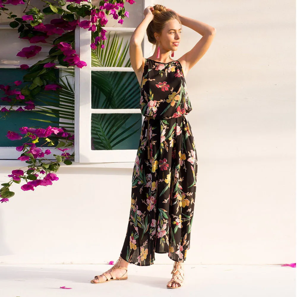 Новый 2018 для женщин платье Макси Boho Цветочные летние пляжные Длинные платья