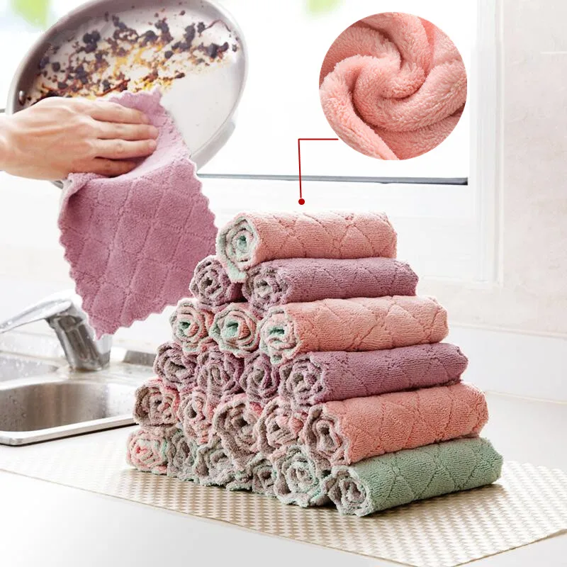 

ZISIZ Household Kitchen Towel Absorbent Thicker Double-layer Wipe Table Cleaning Dish Washing Cloth Kitchen Micro Fiber Towel