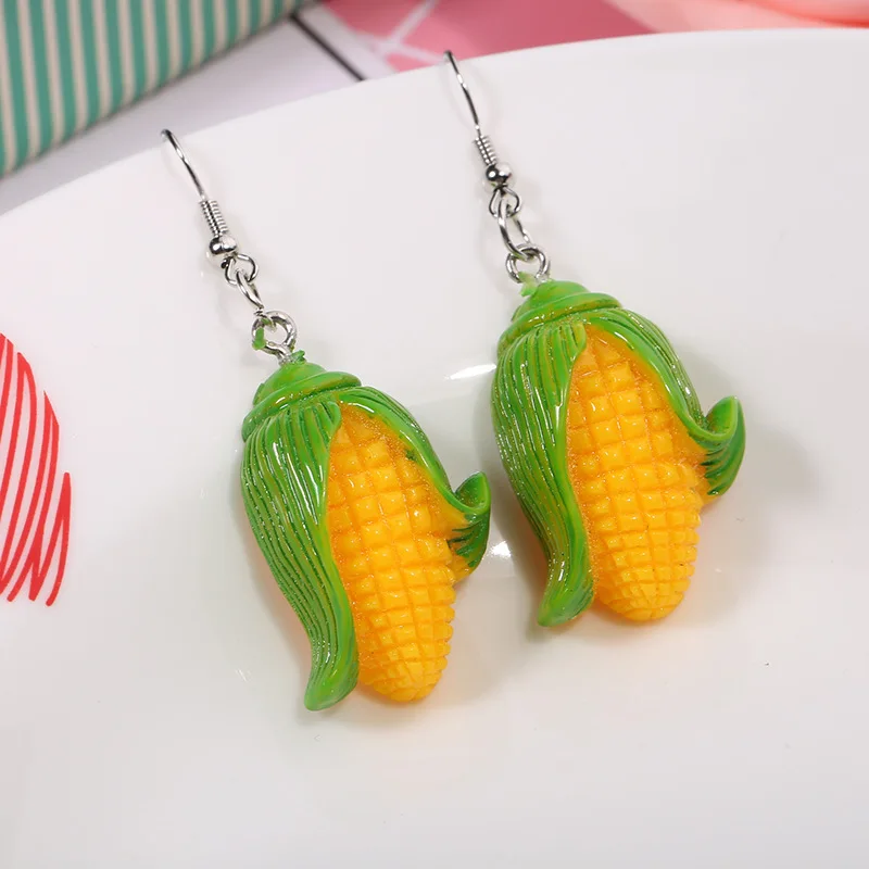 

European Fashion Personality Acrylic Small Food Banana Corn Orange lollipop Dangle Earrings For Women Night Club Jewelry