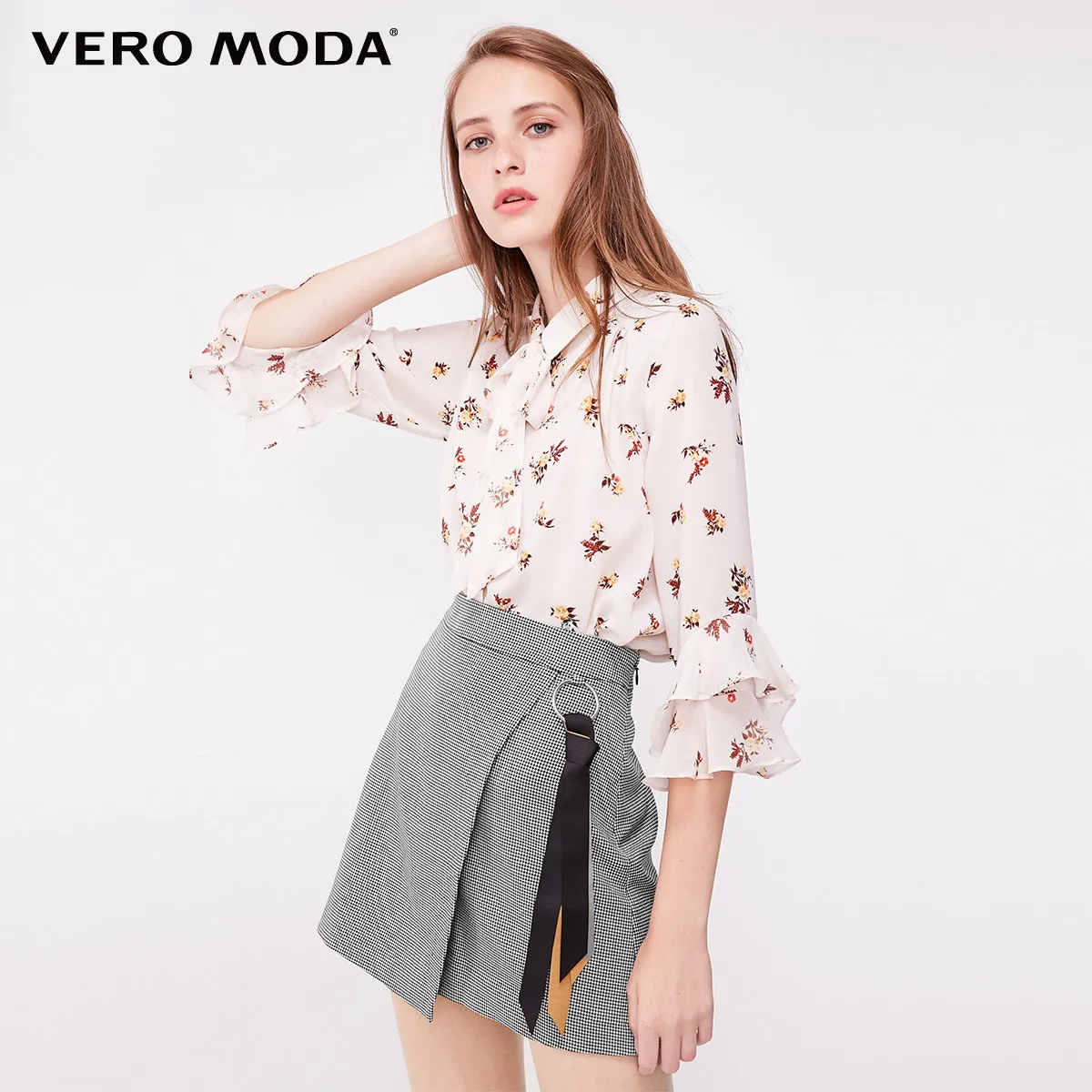 Vero Moda Women's Houndstooth Print Iron Ring Mini skirt | 318316505