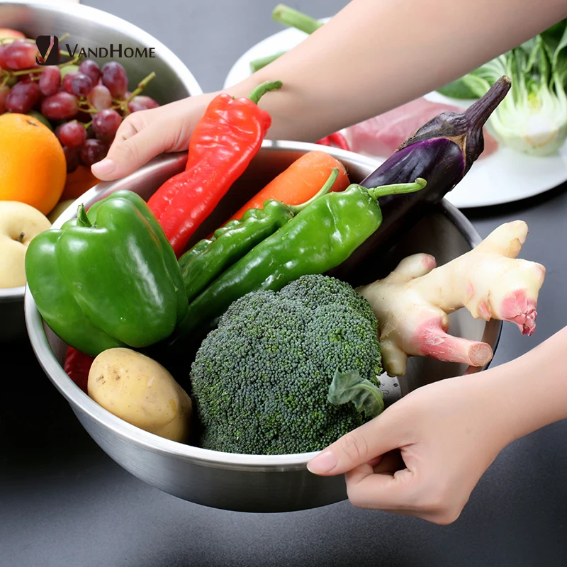 

VandHome Chinese 304 Stainless Steel Salad Bowl Food Fruit Vegetable Bowl Kitchen Cooking Accessories For Baking Egg Mixing Bowl