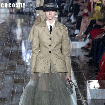 

Vintage Notched Single Breasted Khaki Blazer Women Blazer Ladies Retro Office Lady Jackets Pockets Female Long Sleeve Suits