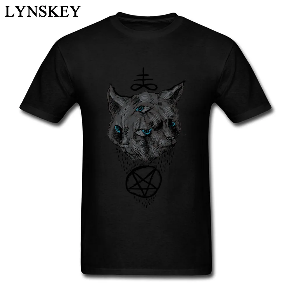 Men's Tops T Shirt Funky Funny T Shirts 100% Cotton O Neck Short Sleeve Crazy Janus Satan Cats Clothing Shirt Top Quality Janus Satan Cats black