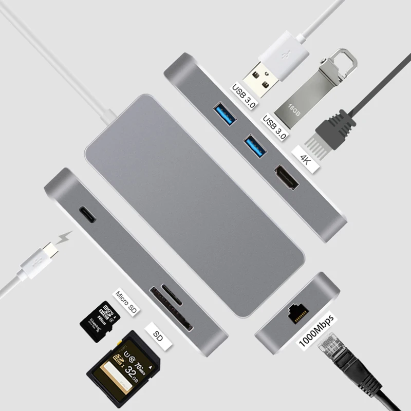 Адаптер USB C Type к HDMI thunderbolt 3 RJ45 адаптер 0 концентратор для MacBook Samsung S8/S9 Huawei P20 Pro usb-c |