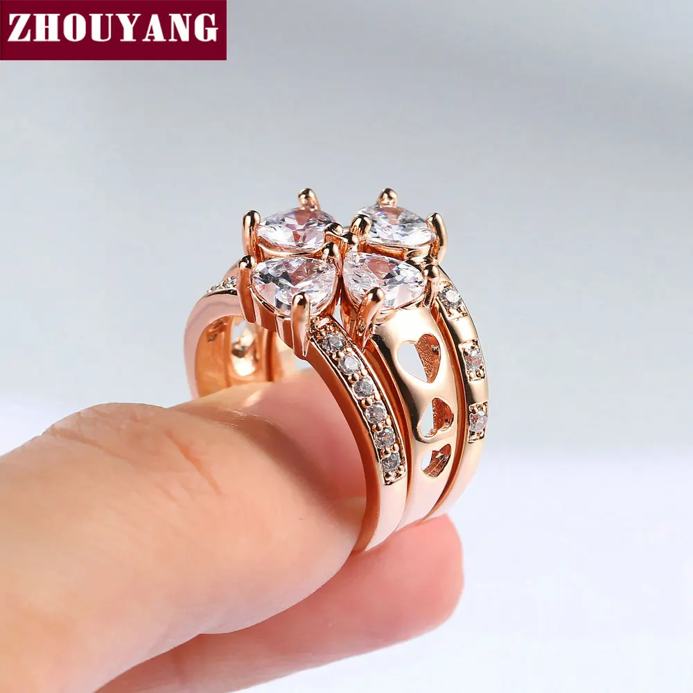 ZHOUYANG Роскошные комплекты колец для женщин Милое сердце свадьба счастливый