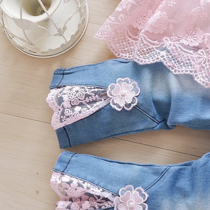 Anlencool/детская одежда новые осенние джинсы Детский комплект из 3 предметов, одежда для девочек костюмы для отдыха комплект одежды для маленьких девочек 0-2 лет