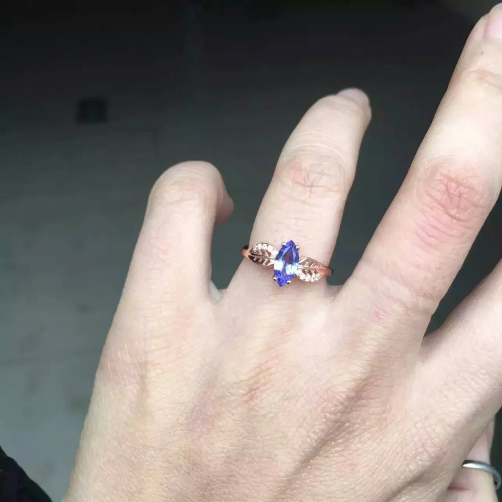 

Natural blue tanzanite Ring Natural gemstone ring 925 sterling silver trendy Elegant Leaves fish women girl party gift Jewelry