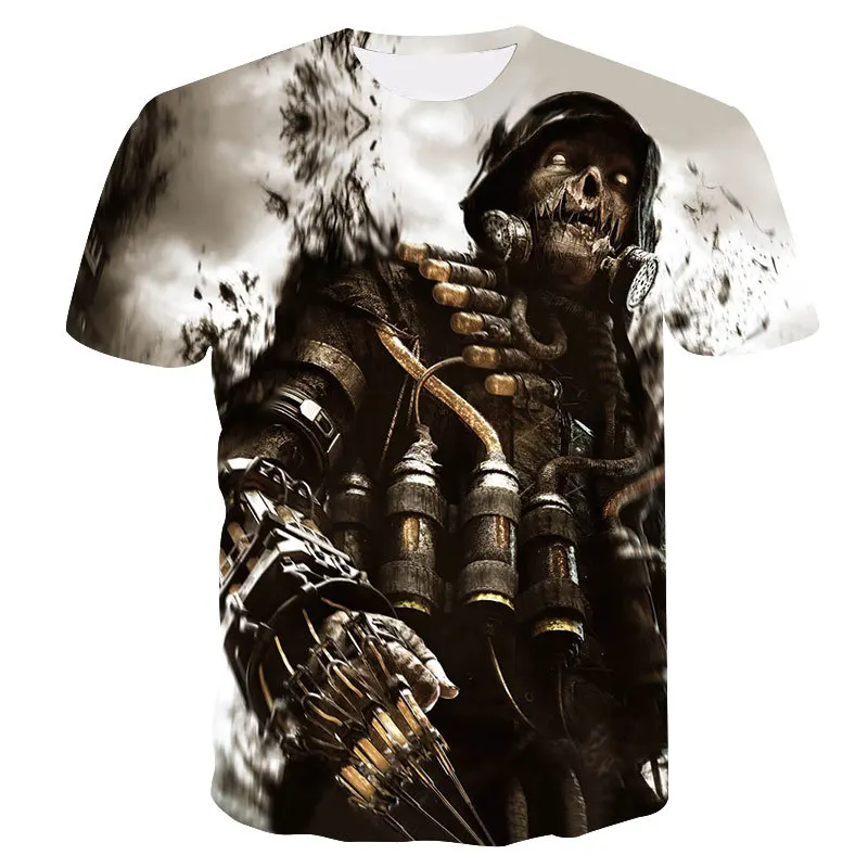 

T-shirt Short Sleeve Round Collar Black and White Skull Head 3D Digital Print Hot Top Men Funny T Shirts Xxxtentacion