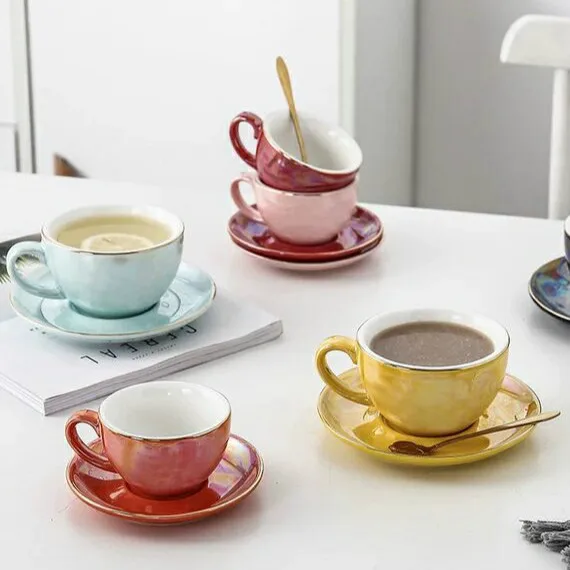 

Two-piece Set Bone China Coffee Cup & Saucer Red Tea English afternoon Tea Suit 150ml 300ml Coffee Set Dropshipping Available