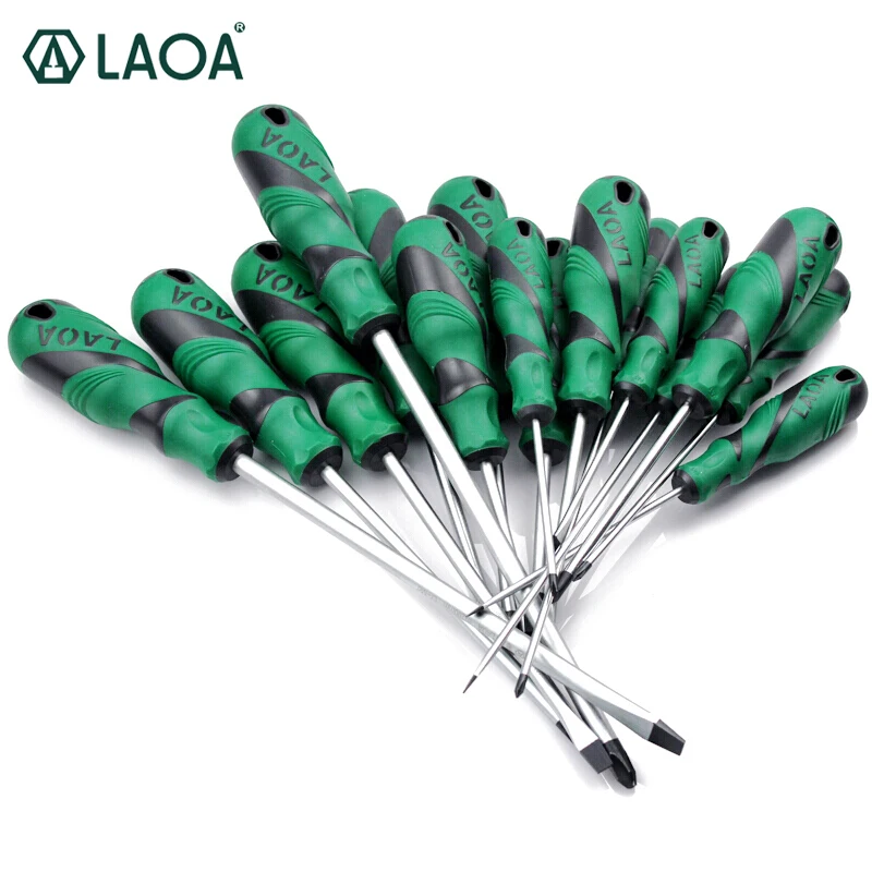 

LAOA 1pcs Slotted Screwdriver S2 Material Phillips Screwdrivers Double Color handle Screw Driver With Magnetism