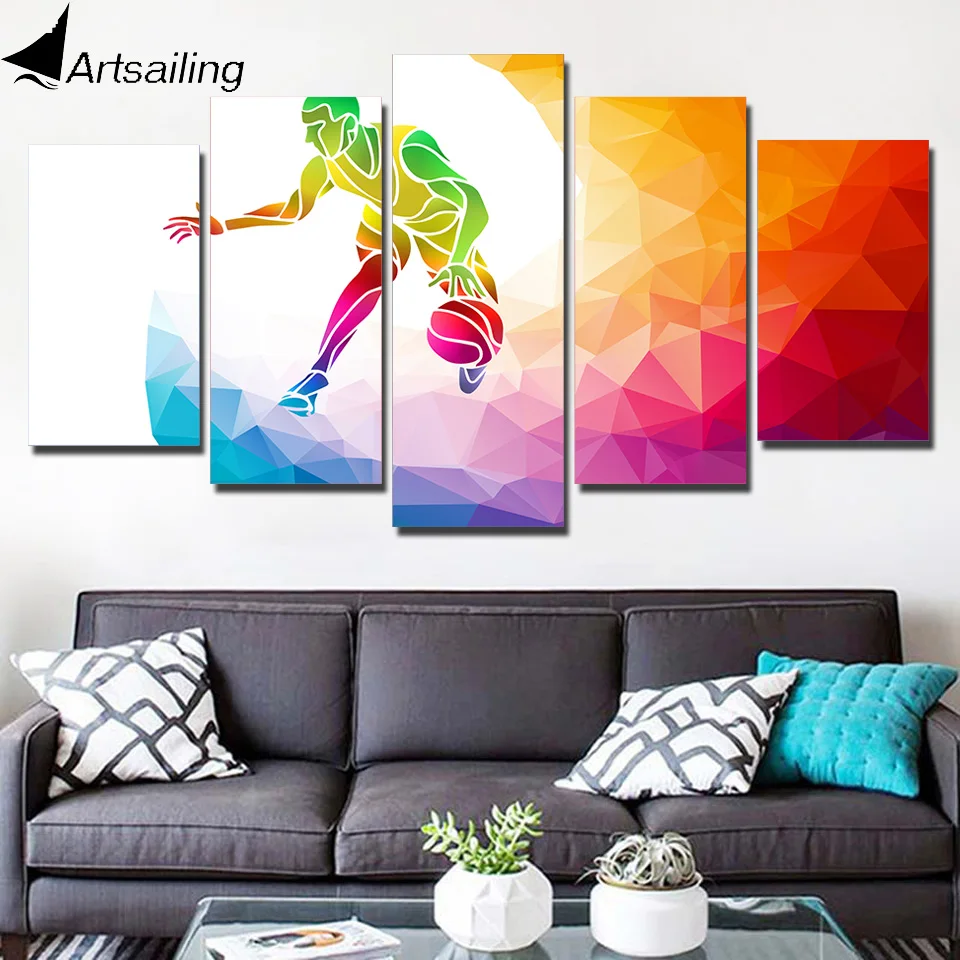 Artsailing 5 Piece Canvas Art abstract Basketball Player Canvas Prints