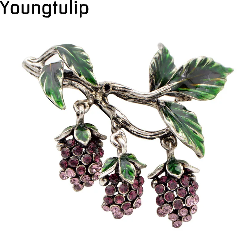 

Young Tulip Green leave Purple Grape Brooch Pins For Women Fresh Plant Dress Shirts Jewelry Accessory For Ladies Friend Gifts