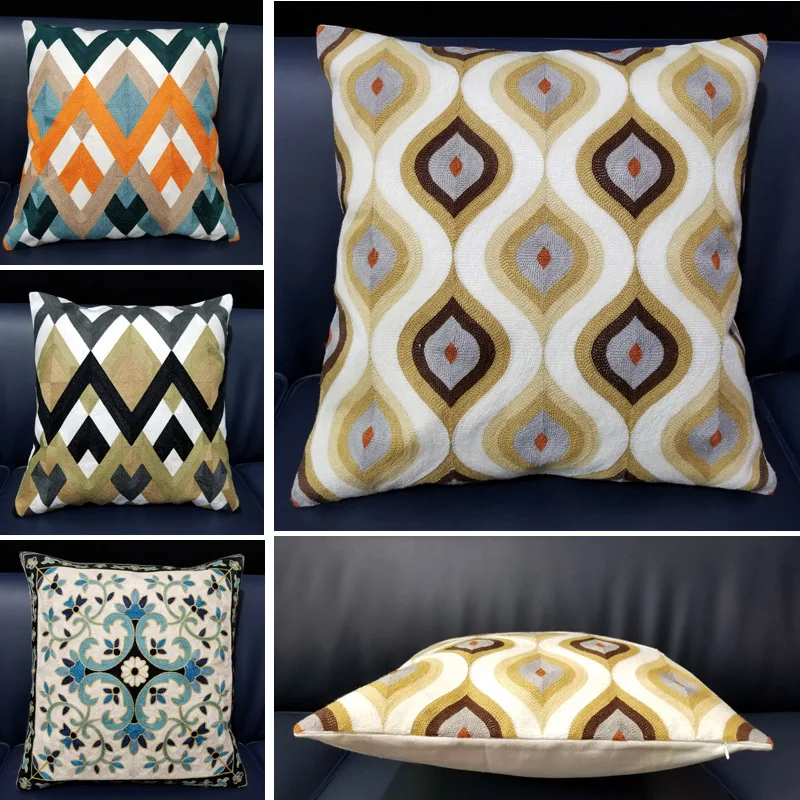 

Cotton Embroidery Geometric Pattern Pillowcase 45*45cm Cushion Cover Cojines Decorativos Para Sofa Home Decorative pillows