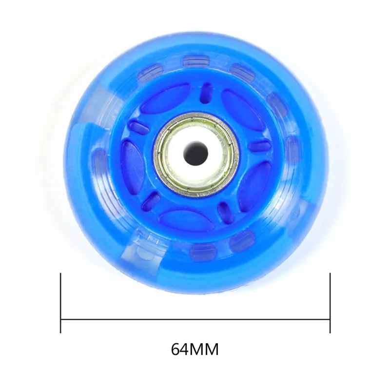1 шт. мигающий свет роликовые коньки встроенные раздвижные вспышки ПУ колеса для роликовых коньков 70 мм 64 мм без подшипников - Цвет: Blue 64MM