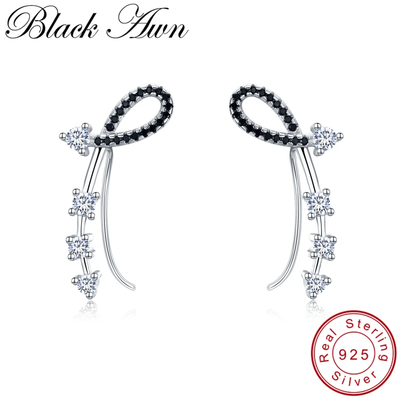 [BLACK AWN] чистое Стерлинговое Серебро 925 ювелирные изделия черная шпинель серьги-капли для помолвки для женщин ювелирные изделия из стерлингового серебра I035