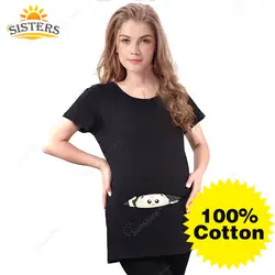 Средства ухода за кожей для будущих мам смешные детские выглядывает футболки черный, Красный беременных Для женщин Футболки 100% одежда из