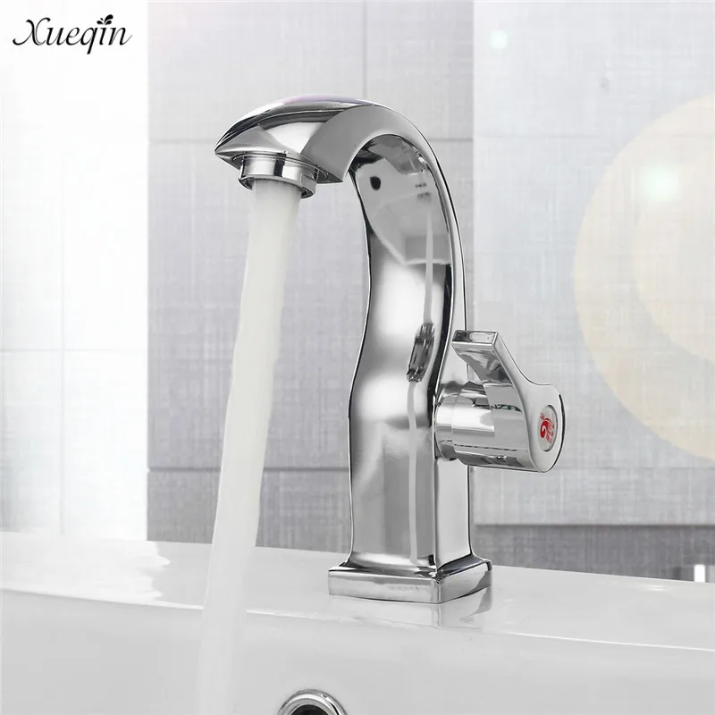 

Xueqin Chrome Deck Mount Single Handle Bathroom Basin Faucets Spout Kitchen Single Hole Bath Tap Single Cold Water Tap