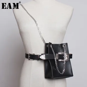 

[EAM] 2020 New Spring Summer Pu Leather Personality Chain Buckle Split Joint Bag Belt Two Ways Wear Women Fashion Tide JL687
