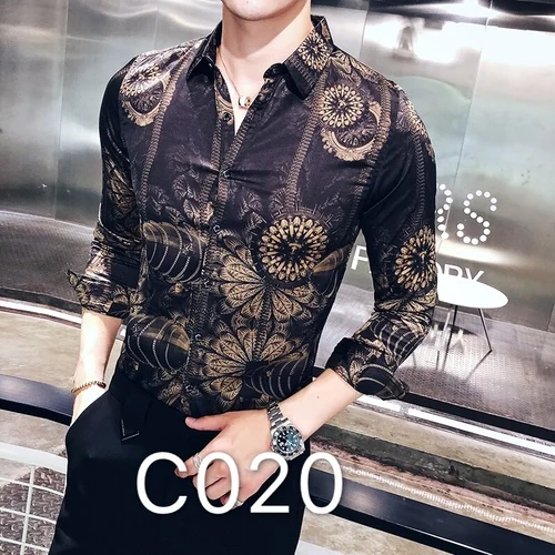 Новая модная мужская Повседневная рубашка с длинными рукавами в европейском и американском стиле, брендовые Дизайнерские мужские брендовые рубашки - Color: C020