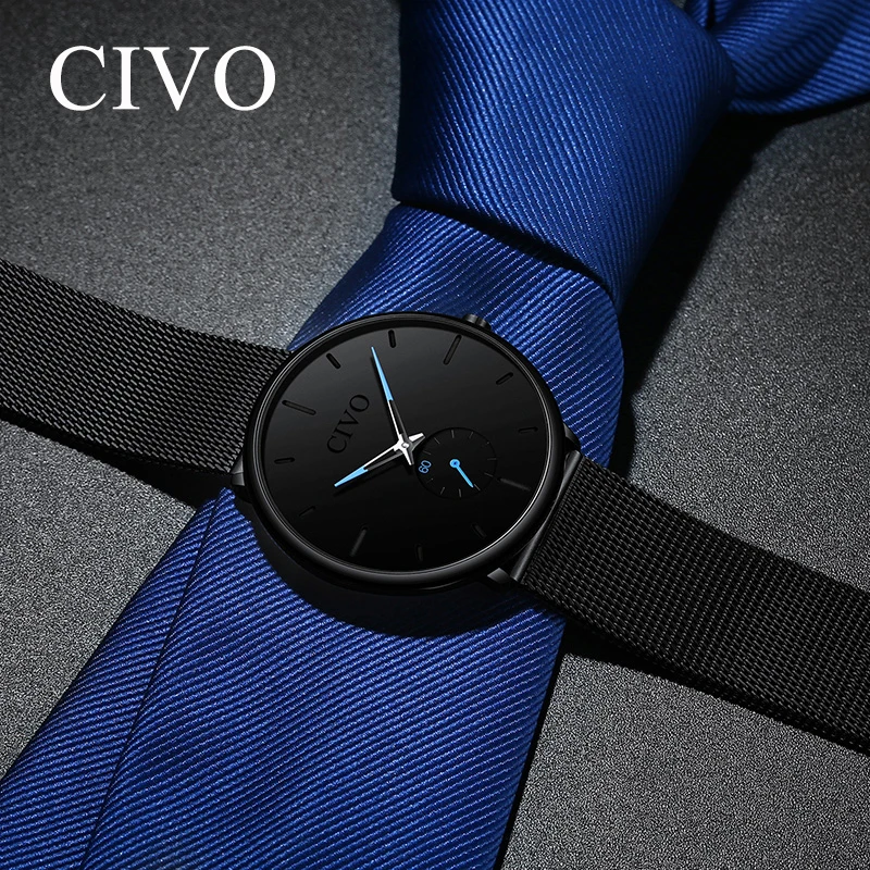 

Reloj Hombre 2018 CIVO Fashion Mens Watch Top Brand Luxury Sports Wristwatch Slim Mesh Steel Waterproof Clock Men Halloween Gift