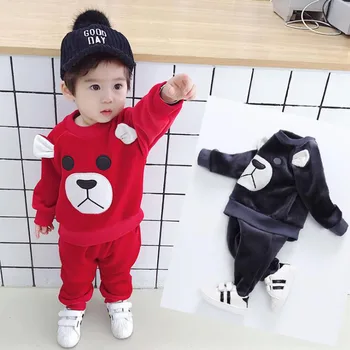 

2018 New fashion winter children's clothes set velvet two-piece warm children's clothes