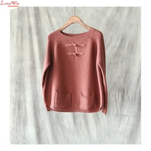 Pockets Elaborate Femal Rglan Sleeve Casual Knitted Pullovers Women Soft Knitting Sweaters Tops