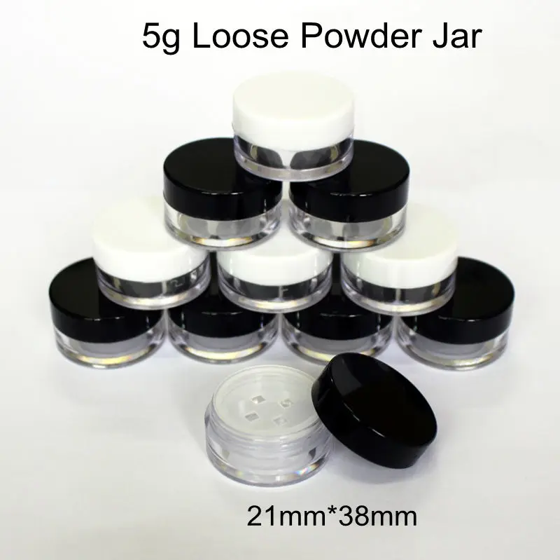 

48pcs/lot 5g/5ml Empty Loose Powder Container Plastic Cosmetic Jar Makeup Case with Sifter Puff Eyeshadow Container Cream Jar