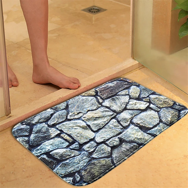 Honlaker 3D Hill Stone Bath Mat Bathroom Door Water Absorbing Antiskid