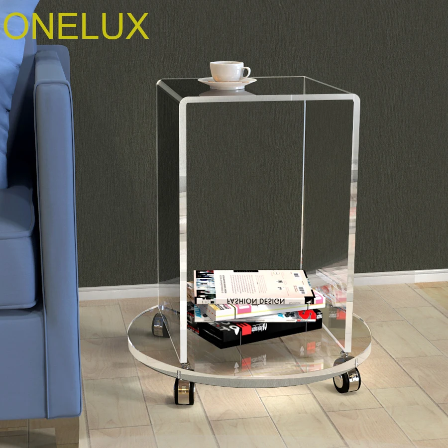 Rolling Acrylic Occasional U Table On Round Base,Lucite Small Magazine Tea Table On Wheels Rolling Acrylic Occasional U Table On Round Base,Lucite Small Magazine Tea Table On Wheels