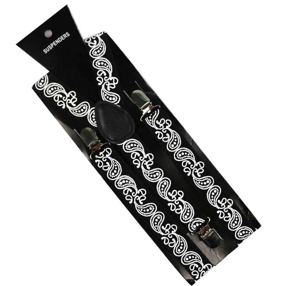 

Winfox High Quality Men's Suits Elastic Women Clip-on Y-Back Suspenders Belt Strap Adjustable Braces Black Paisley Suspenders