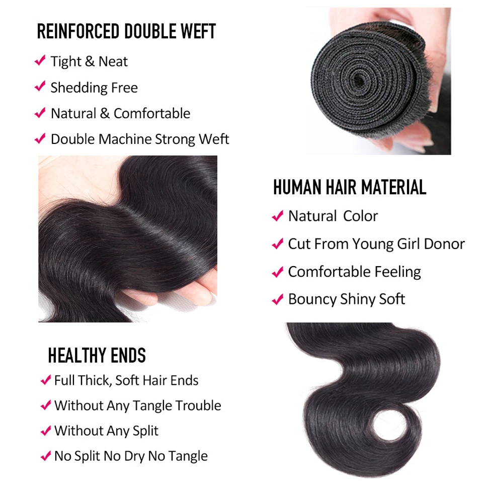 X-Elements  Human Hair Bundles Body Wave  1 Bundles Non-Remy  Peruvian Hair Weaves Natural Color 8-26 Hair Extensions (3)