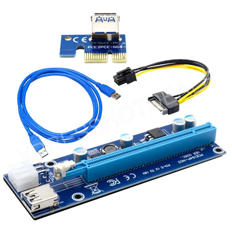 

PCI-E Express USB 3.0 1x to 16x Extender Riser Card Adapter SATA 15pin Male to 6pin Power Cable