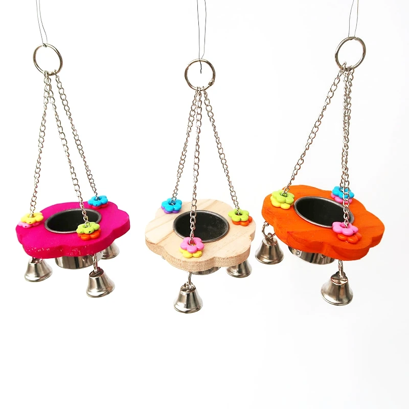 Colorful Parrot Toys Hanging Food Box Pet Bird Feeding Bowl Cage Toy for Parrots Birds Hammock Bell Holder Home Decor