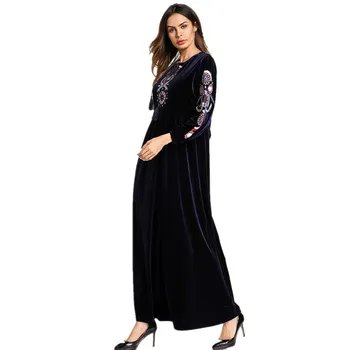 

Islamic Adult Casual flowers embroidery velvet Robe Musulmane Turkish Dubai Fashion Abaya Muslim Dress Robes Worship abaya Wq944