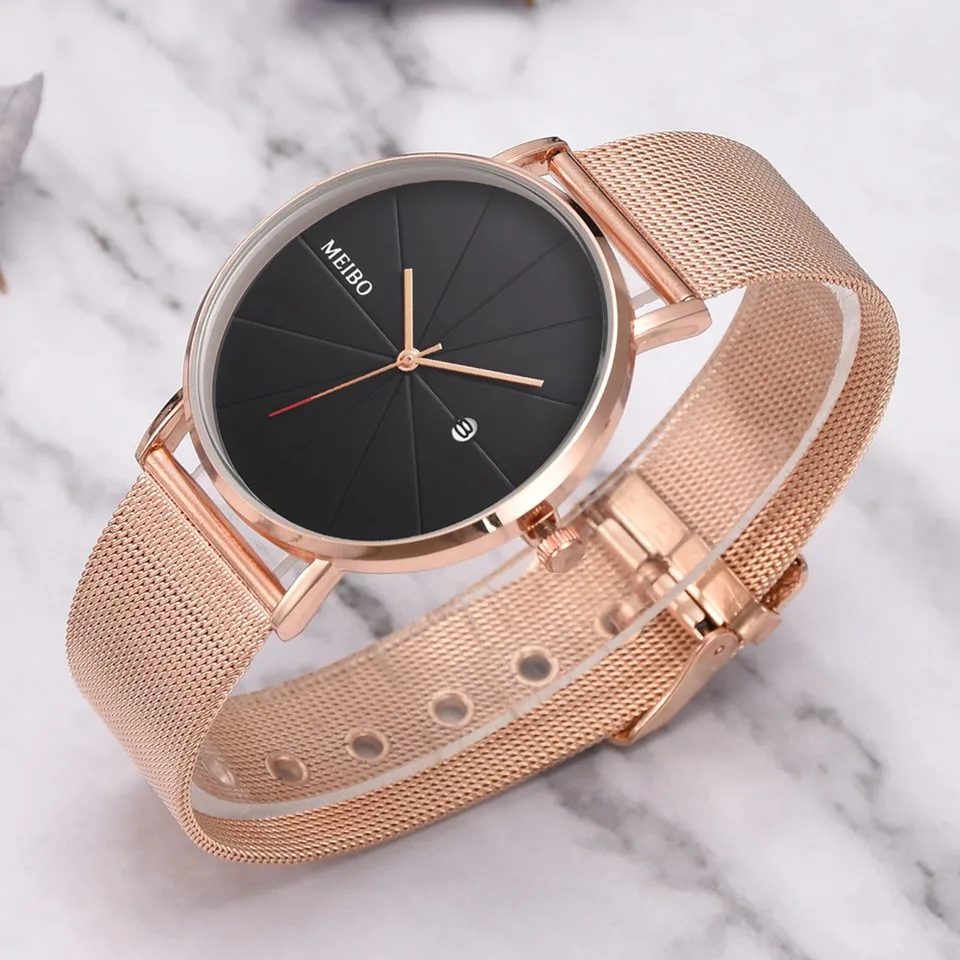 Лучший бренд класса люкс черный металлический пояс сетки для женщин повседневные часы модные креативные простой дизайн бизнес часы Relojes Para Mujer