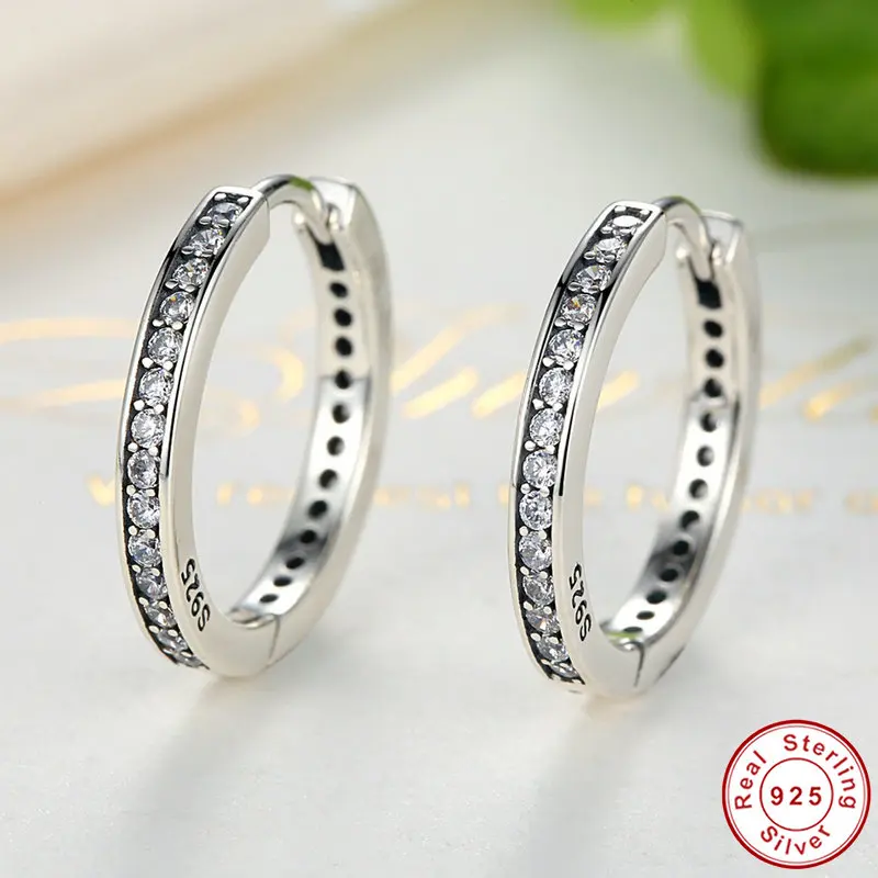 

New Arrival 100% 925 Sterling Silver Party Eternity Hoop Earrings With Clear CZ For Women Lady Authentic Original Jewelry Gift