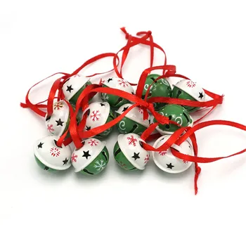 

christmas decoration 1 dozen green & white steel jingle bells with red string,christmas tree bells 25mm*25mm*20mm