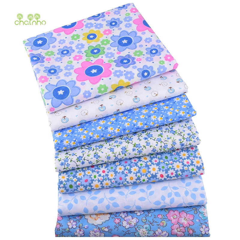 

Chainho,7pcs/lot,Blue Floral,Cotton Plain Thin Fabric,Patchwork Clothes For DIY Quilting&Sewing,Fat Quarters Material,50x50cm