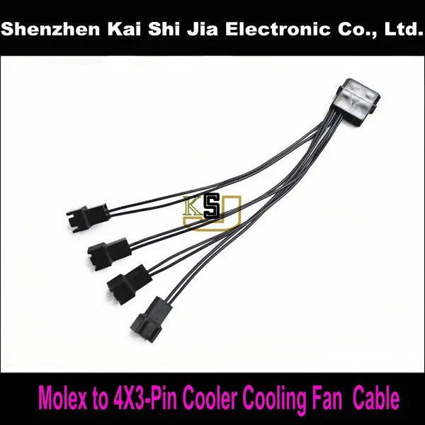 50pcs/ Lot 6" High quality 4Pin IDE Molex to 4 Port 3 Pin Cooler