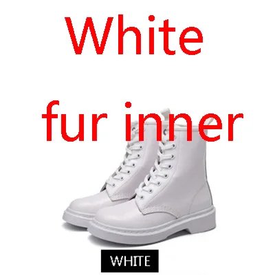 Г., женские ботинки из натуральной кожи Военная обувь Botas Feminina, женские модные ботильоны в байкерском стиле женская обувь - Цвет: white fur inner
