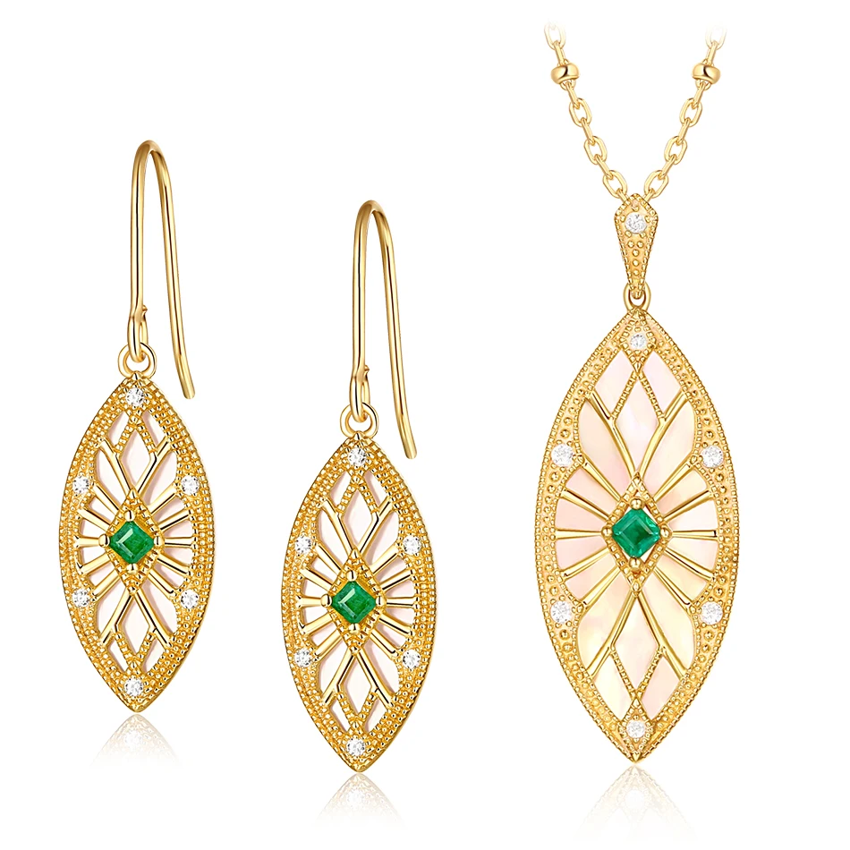 ALLNOEL FIne Jewelry Set 925 Sterling Silver Natural emerald Pendant Necklace Earrings Ring Set Valentine's Day  Gifts For Women (2)