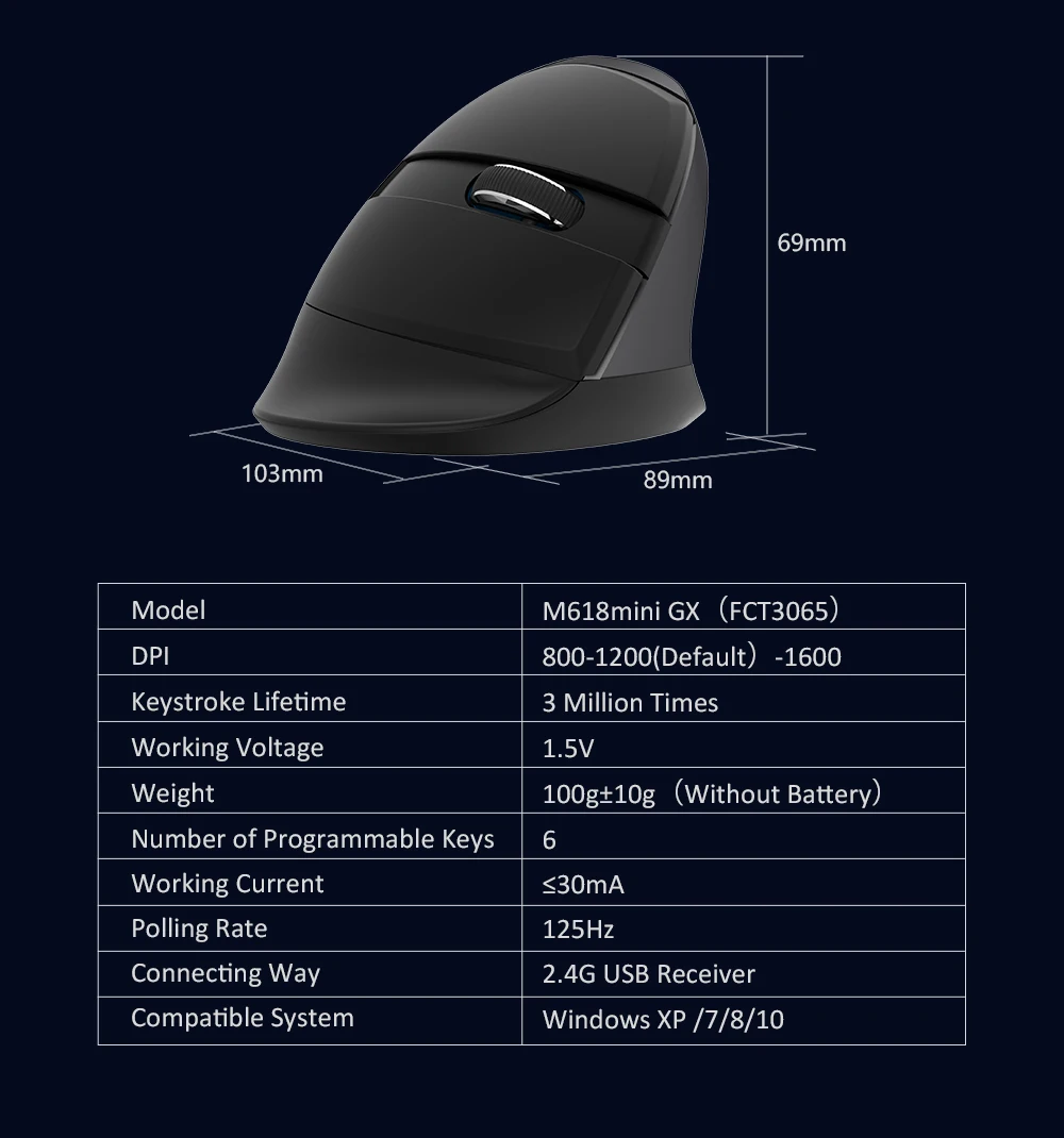 Delux M618 мини 2,4 ГГц эргономичная Вертикальная мышь Беспроводная игровая мышь геймер 1600 dpi бесшумные вертикальные Мыши для ПК геймера