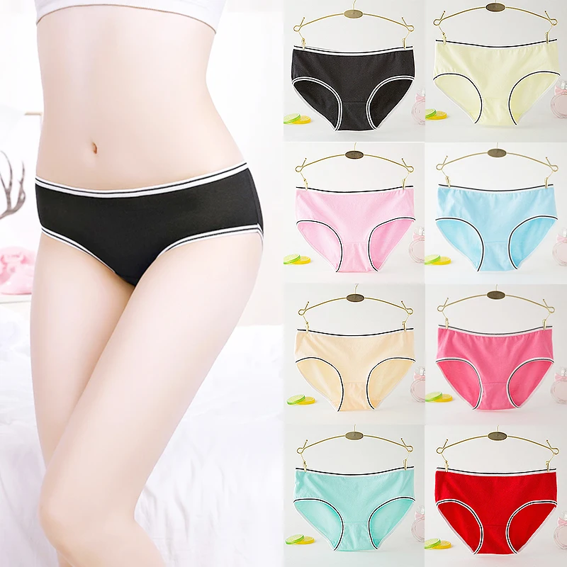 Fashion Soild Color Women's Cotton Panties Breathable Hot Sale Sexy Ladies Underwear Briefs Soft Lingerie Intimates