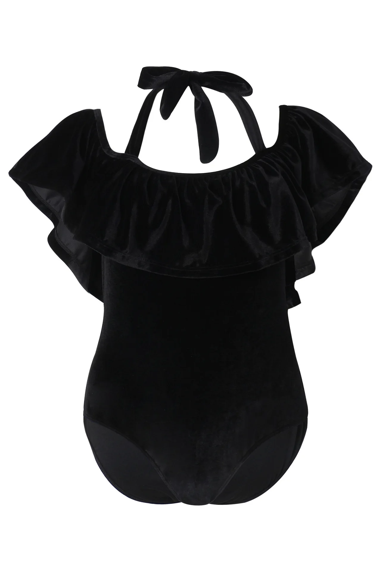 Бархатный Цельный купальник плюс размер купальник женский купальник с открытыми плечами сексуальный черный купальный костюм большой размер Женская пляжная одежда рубашка