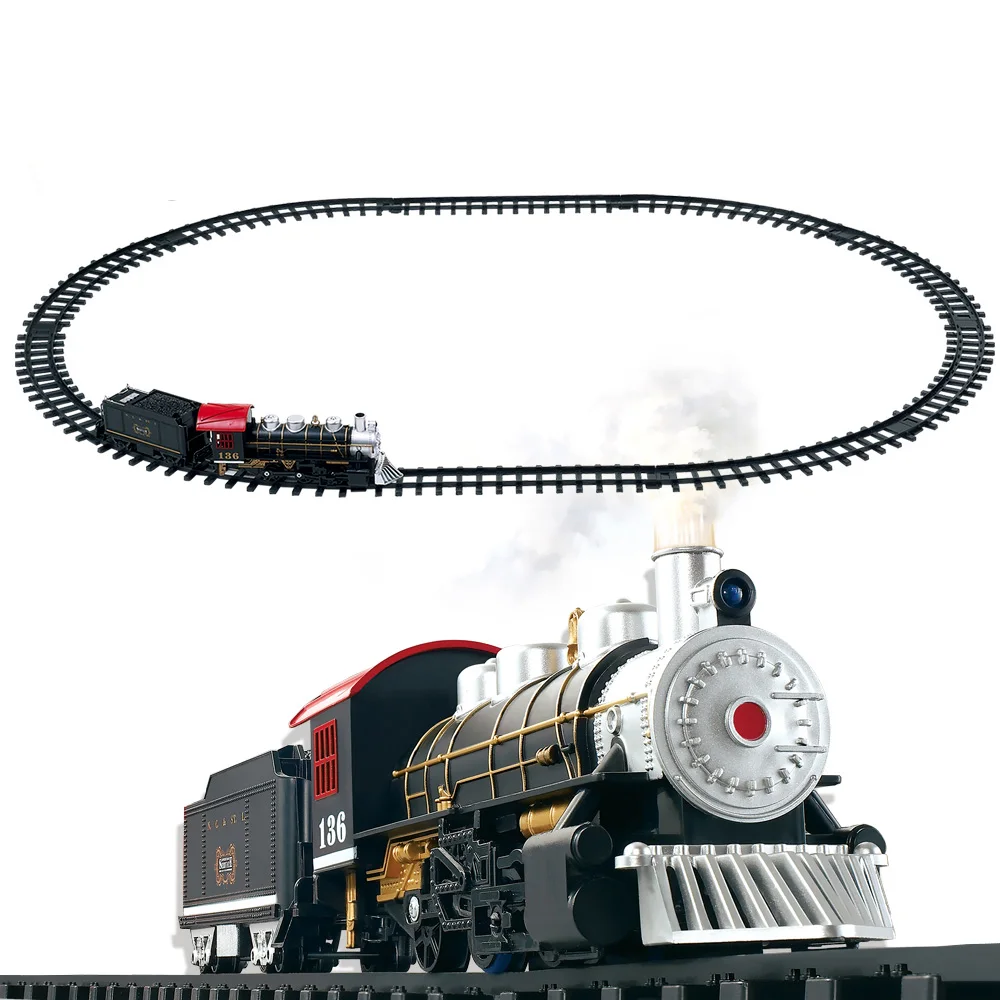 Classic Toys for children Electric Rail Car Railway Vehicles with Sound&Light&Smoking Electric car with Railway for Christmas