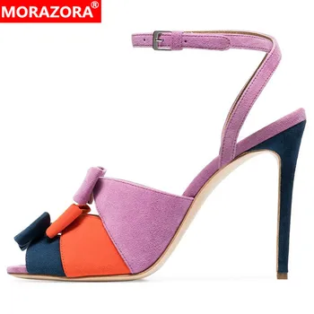

MORAZORA 2019 big size 45 women sandals peep toe mixed colors summer shoes buckle thin high heels shoes ladies party prom shoes