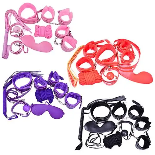 New Wholesale Drop Shipping 7 Pcs Restraint Bondage Plush Cuffs Strap Whip Rope Neck Adult Sex Game Toys Set | Красота и здоровье